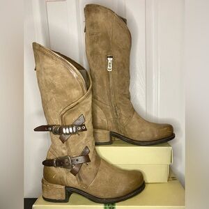 A.S.98 Iven Asymmetrical Tan Leather Moto Boots - Sz 37 - Worn 1x EUC